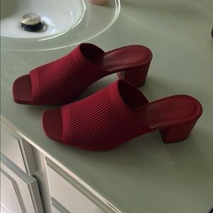 Everlane Red Mules with Textured Upper and Block Heel